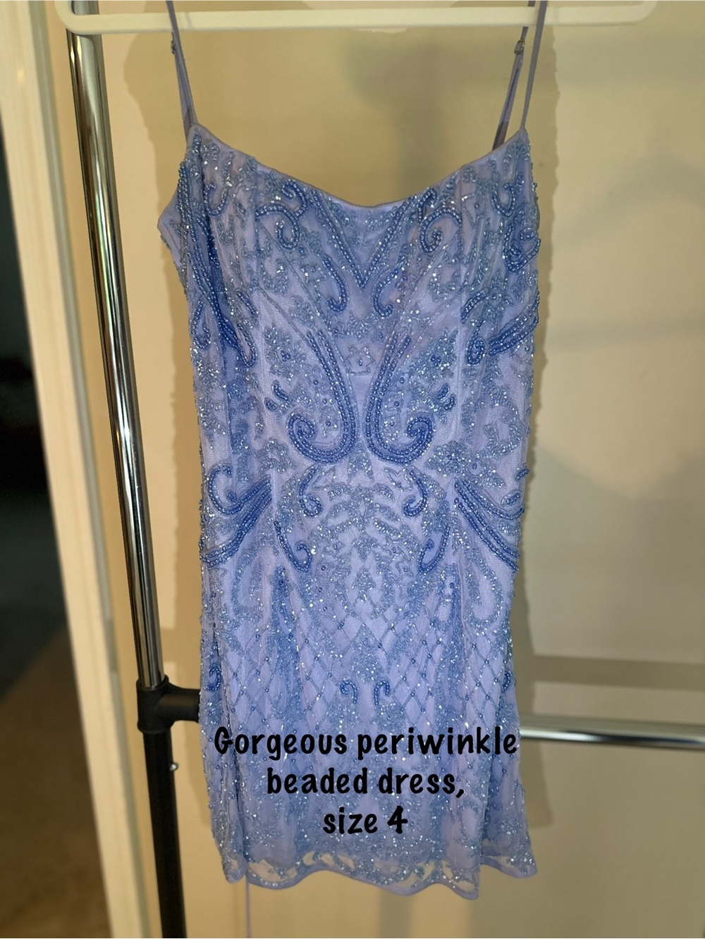 Alyce Paris Periwinkle Beaded Spaghetti-Strap Mini Dress